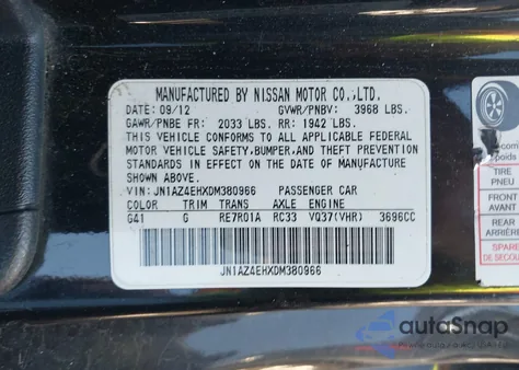 2013 Nissan 370Z Touring z USA, uszkodzony, nr VIN JN1AZ4EHXDM380966